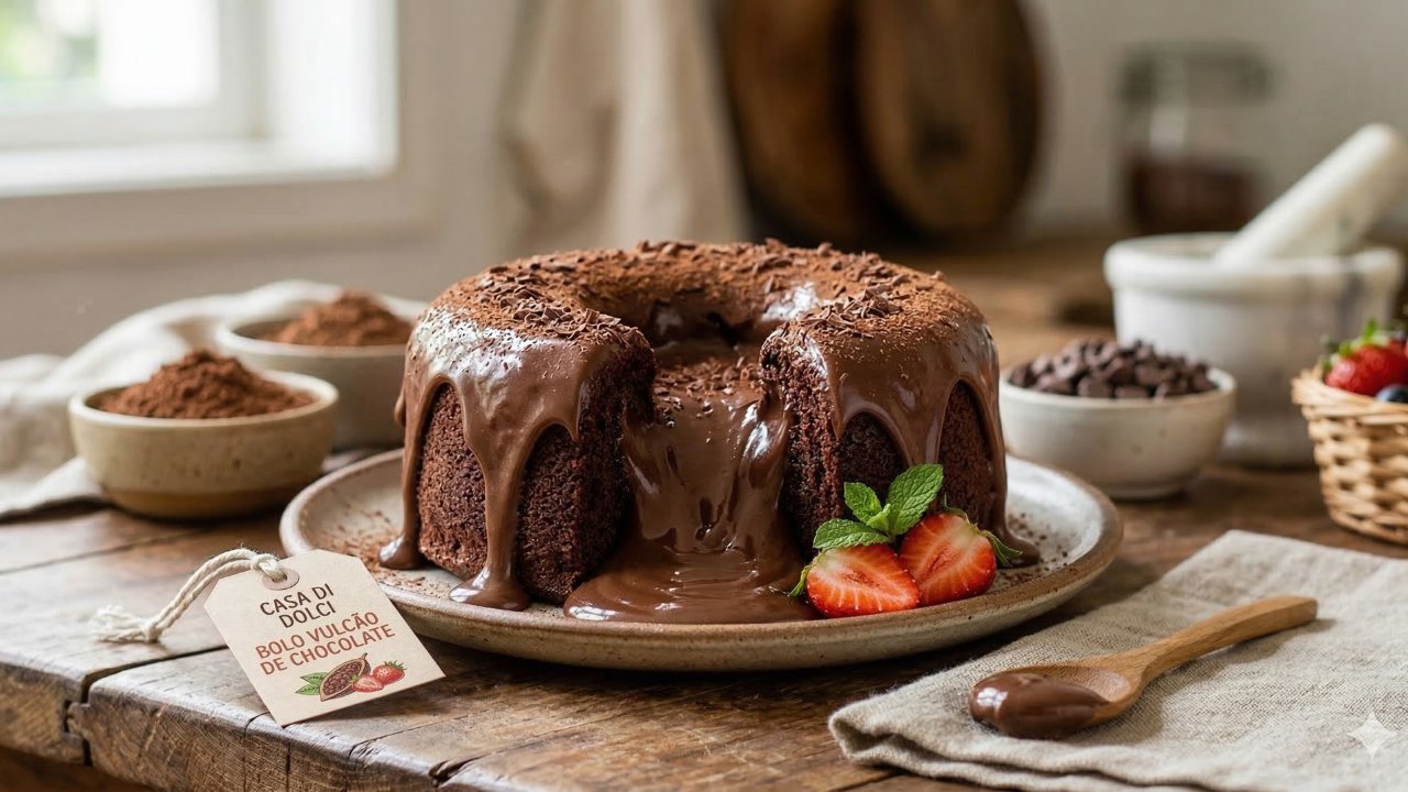 Bolo Vulcão de Chocolate: Receita Profissional com Técnicas de Confeitaria para Vender